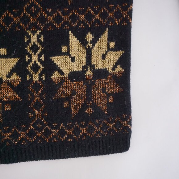 Vintage Rose Black Gold Cotton Knit Retro Eclectic Grandpa Holiday Sweater L - Picture 8 of 10